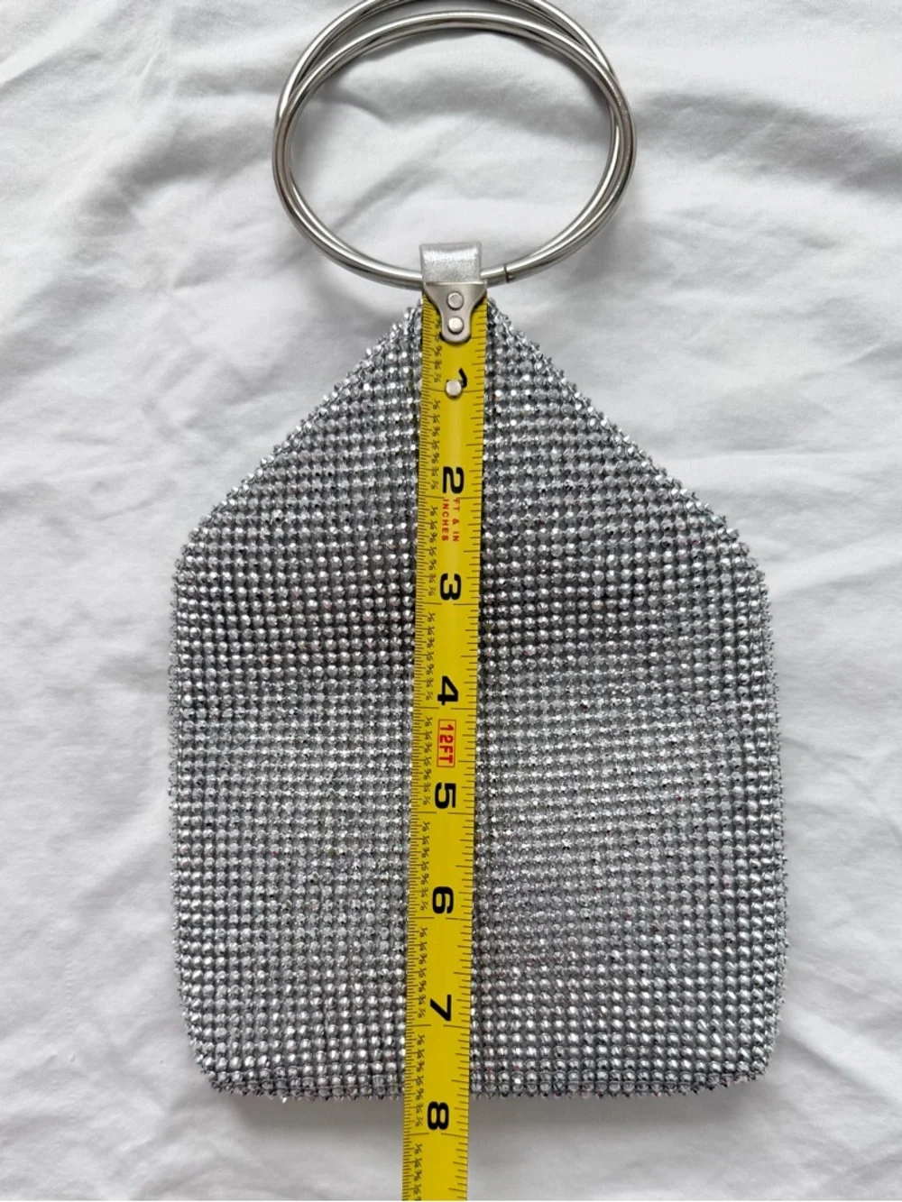 Silver Rhinestone Circle Handle Soft Handbag | Fits iPhone 17 Pro Max - Picture 10 of 12